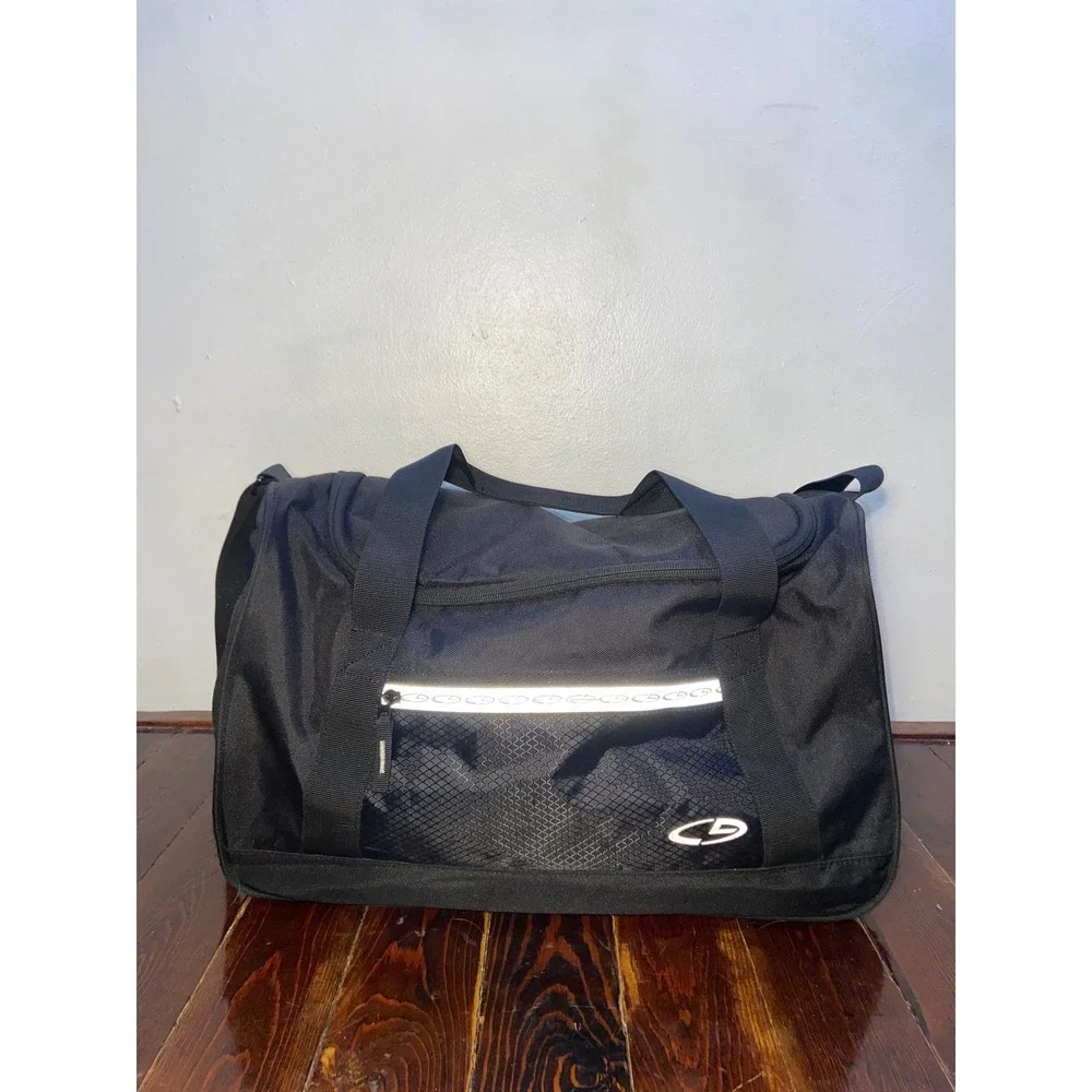 Champion C9 Black Duffel Bag Gym Travel Weekender Shoe Pocket Reflective 17x11x9